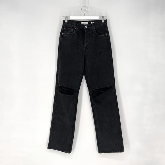 RE/DONE 90s High Rise Loose Jeans Washed Black Distressed 100% Cotton Size 25 - Picture 2 of 8
